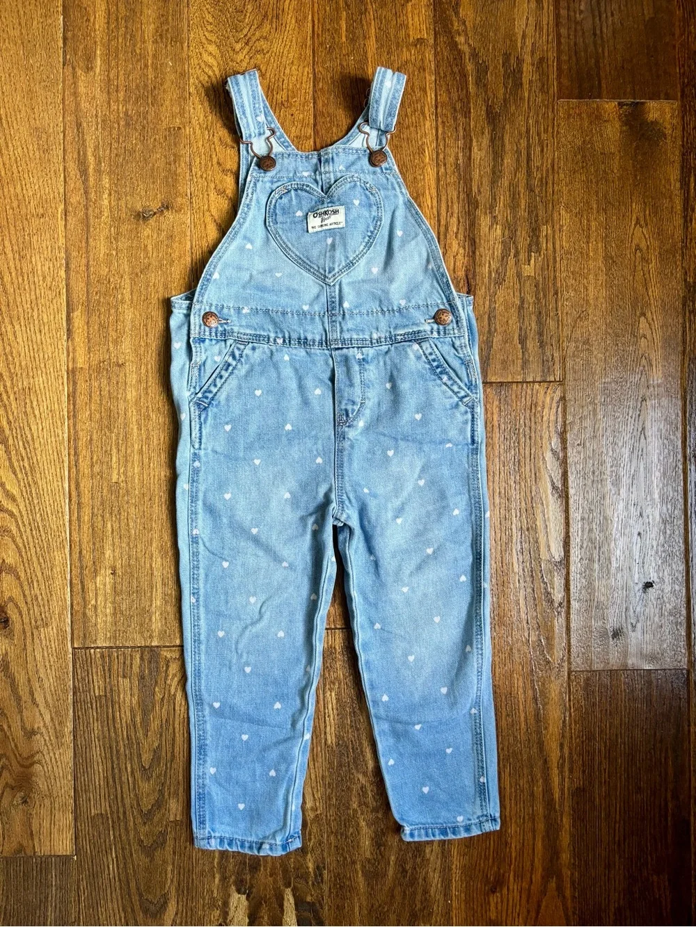 OshKosh B'gosh Denim Overalls with White Heart Print